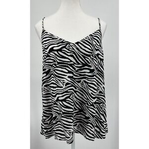 Yargici Zebra Print Camisole Top Black White V-Neck Spaghetti Strap 100% silk